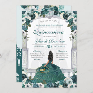 Invitation Emerald Green Elegant Charro Princess Quinceanera