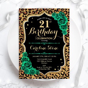 Invitation Emerald Green Empreinte de léopard Rose 21e annive