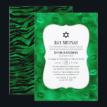 Invitation Emerald Green et Black Glam Bat mitzvah<br><div class="desc">Glam lèvres imitation feuille et rayures de tigre invitation de parti bat mitzvah conçu pour être rapidement et facilement customisé à vos détails de l'événement.</div>