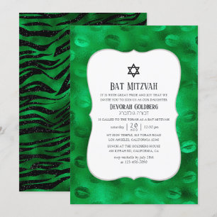 Invitation Emerald Green et Black Glam Bat mitzvah