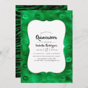 Invitation Emerald Green et Black Glam Quinceañera