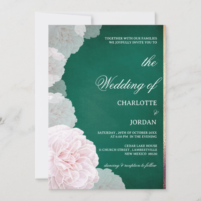 Invitation Emerald Green Et Blush Pony Mariage (Devant)