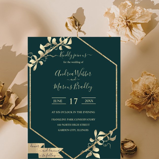 Invitation Emerald Green et Champagne (Elegant emerald green and Champagne gold modern invitation)