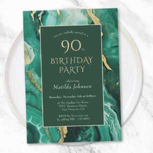 Invitation Emerald Green et Gold Agate 90e anniversaire