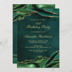 Invitation Emerald Green et Gold Agate Marble