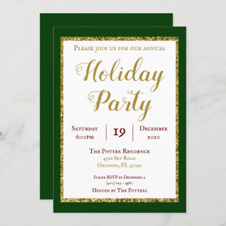 Invitation Emerald Green et Gold Parties scintillant Fête