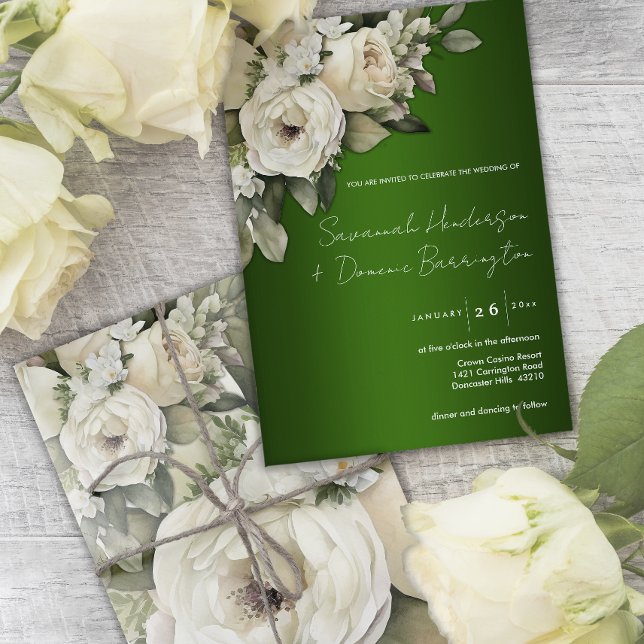 Invitation Emerald Green et White Rose Mariage (Créateur téléchargé)