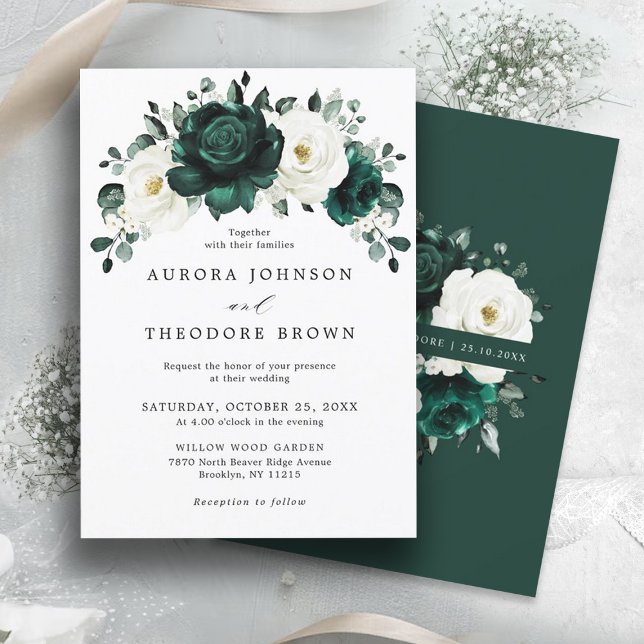 Invitation Emerald Green Eucalyptus Blanc Floral Mariage (Emerald and ivory floral botanical wedding invitation)