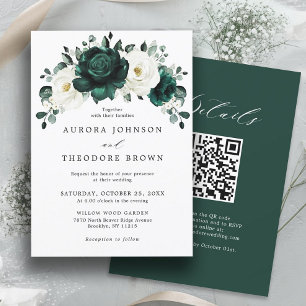 Invitation Emerald Green Eucalyptus Blanc Floral Mariage