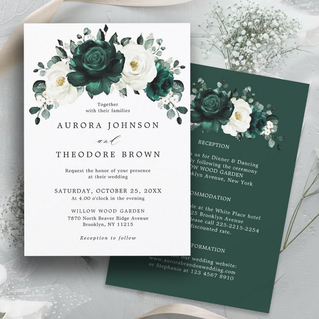 Invitation Emerald Green Eucalyptus Blanc Floral Mariage (Créateur téléchargé)