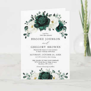Invitation Emerald Green Eucalyptus Blanc Floral Mariage