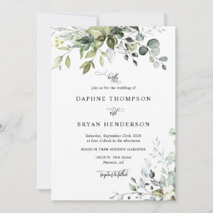 Invitation Emerald Green Eucalyptus Mariage QR Code photo