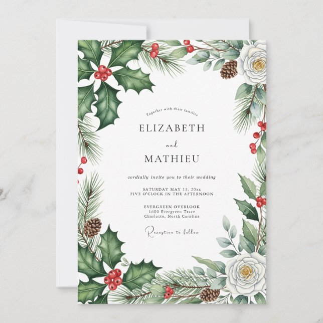 Invitation Emerald Green Evergreen Winter Wedding (Devant)