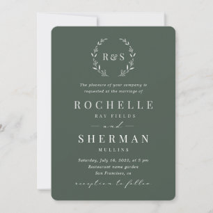 Invitation Emerald Green Feuille rustique simple Mariage Mono