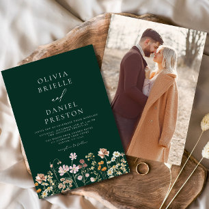 Invitation Emerald Green Fleur sauvage Photo Jardin Mariage