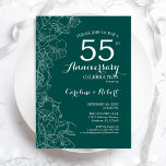 Invitation Emerald Green Floral 55e anniversaire<br><div class="desc">Ivory Gold Floral 55e Mariage Anniversaire de fête Invitation. Design moderne minimaliste avec accents de dessin botanique et police de script de typographie. Une carte invitation élégante,  parfaite pour une célébration élégante. Peut être customisé à n'importe quelle année de mariage. Invitations Zazzle imprimées ou téléchargement instantané modèle imprimable numérique.</div>