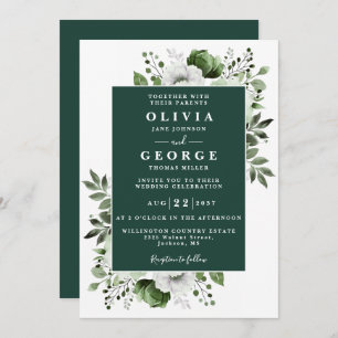 Invitation Emerald Green Floral Botanique Moderne Mariage