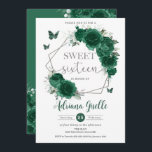 Invitation Emerald Green Floral Butterflies Sweet 16 Annivers<br><div class="desc">Personnalisez facilement et rapidement cette jolie invitation à 16 ans de fleurs vert émeraude Sweet. Fleurs chic vert émeraude, papillons et éléments argentés. Cliquez simplement sur le bouton Modifier à l'aide des outils de conception pour modifier davantage le texte, le libellé, le style de police, la taille de police, la...</div>