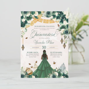 Invitation Emerald Green Floral Butterfly Elegant Quince 15e