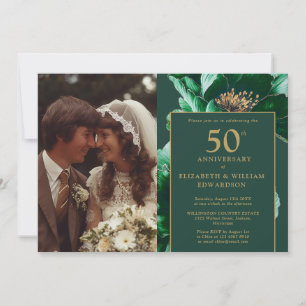 Invitation Emerald Green Floral Modern 50th Anniversary Photo