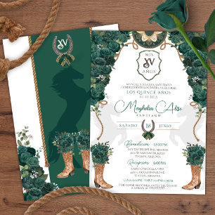 Invitation Emerald Green Floral Ouest Charro Quinceañera