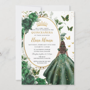 Invitation Emerald Green Floral Princess Robe Quinceañera