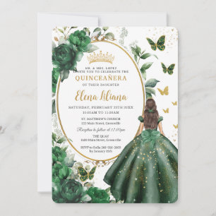Invitation Emerald Green Floral Princesse Gown Quinceañera