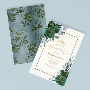 Invitation Emerald Green Floral Quinceañera