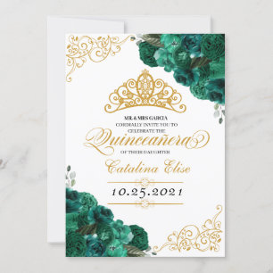 Invitation Emerald Green Floral Quinceanera Anniversaire