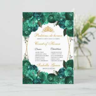 Invitation Emerald Green Floral Quinceanera Cour d'honneur