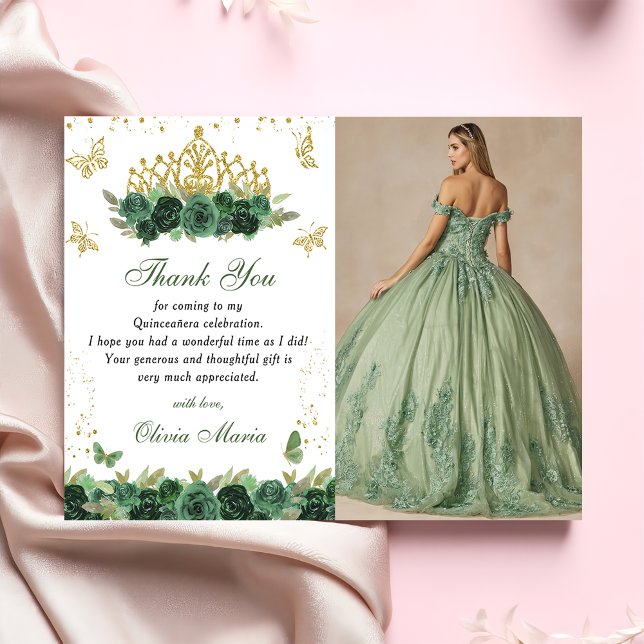 Invitation Emerald Green Floral Tiara Butterfly Quinceanera (Créateur téléchargé)