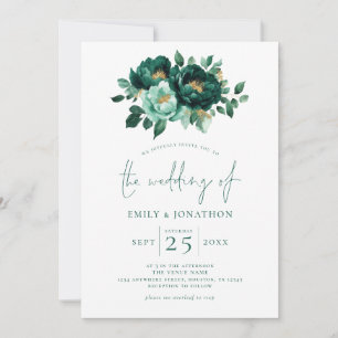 Invitation Emerald Green Florals or QR Code Mariage