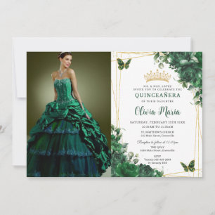 Invitation Emerald Green Flowers Floral Quinceañera Photo