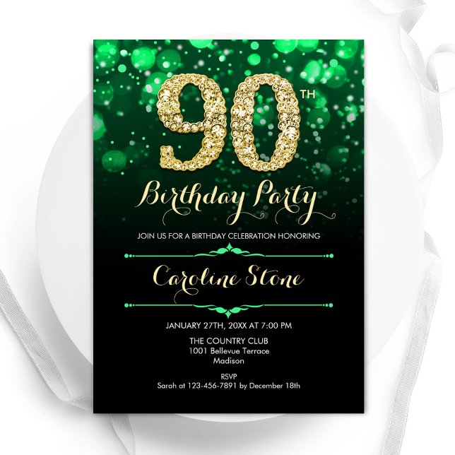 Invitation Emerald Green Gold 90e anniversaire (Créateur téléchargé)