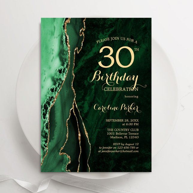 Invitation Emerald Green Gold Agate 30e anniversaire (Créateur téléchargé)