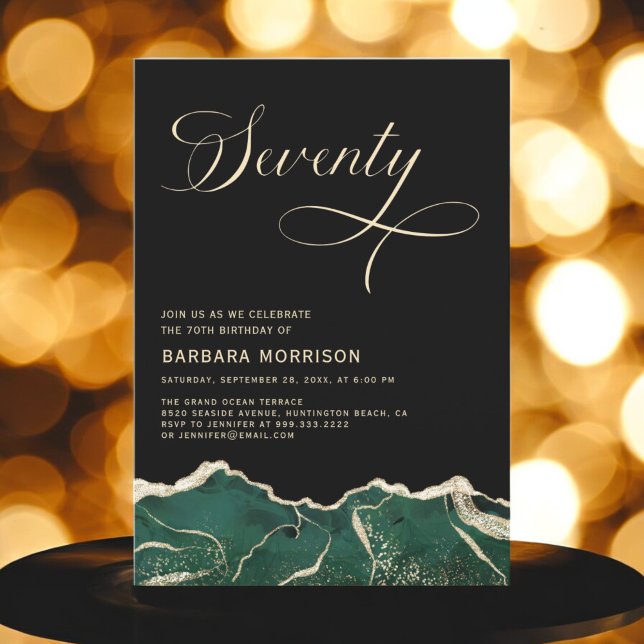 Invitation Emerald Green Gold Agate 70e Soixante-dix Annivers (Créateur téléchargé)