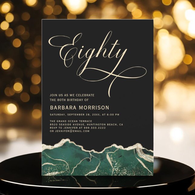 Invitation Emerald Green Gold Agate 80e Quatre-vingts Anniver (Créateur téléchargé)