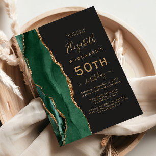 Invitation Emerald Green Gold Agate Dark 50th Birthday Party