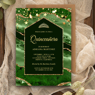 Invitation Emerald Green Gold Agate Marble Arch Quinceanera