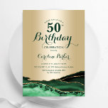 Invitation Emerald Green Gold Agate Marbre 50e anniversaire<br><div class="desc">Émeraude vert et or agate 50e anniversaire invitation de fête. Design élégant et moderne avec aquarelle agate marbre arrière - plan,  fausse parties scintillant or et typographie script de police. Carte invitation branchée parfaite pour une célébration anniversaire féminine élégante. Invitations Zazzle imprimées ou téléchargement instantané modèle imprimable numérique.</div>