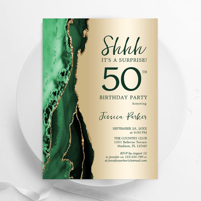Invitation Emerald Green Gold Agate Surprise 50e anniversaire (Créateur téléchargé)