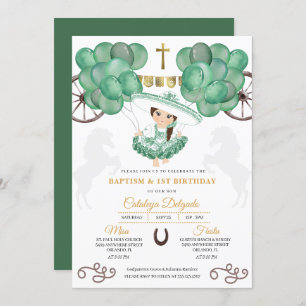 Invitation Emerald Green & Gold Baby Charra Mexicain Baptême
