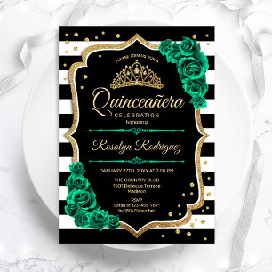 Invitation Emerald Green Gold Black Elegant Quinceanera