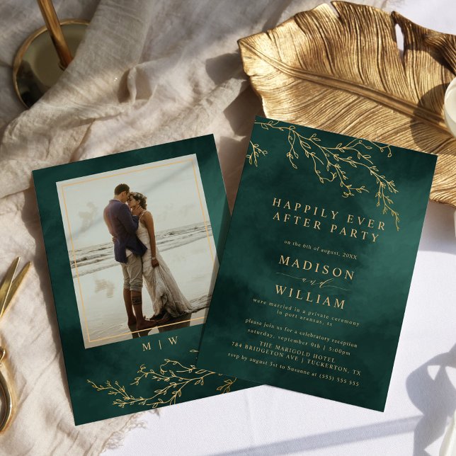 Invitation Emerald Green & Gold Botanical Elegant Elopement (Créateur téléchargé)