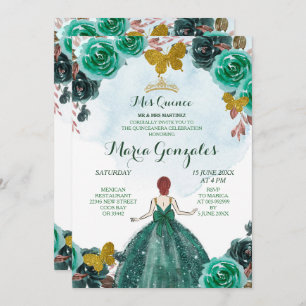 Invitation Emerald Green & Gold Butterfly Mis Quince 2