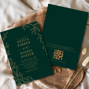 Invitation Emerald Green Gold Elegant QR Code Mariage