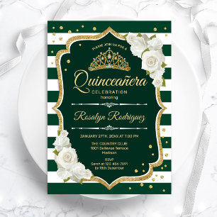 Invitation Emerald Green Gold Elegant Quinceanera