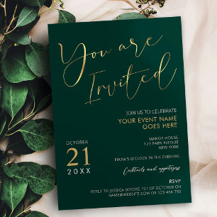 Invitation Emerald Green & Gold Elegant Script Company Event