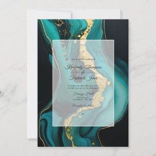 Invitation Emerald Green, Gold et Black Ink Mariage