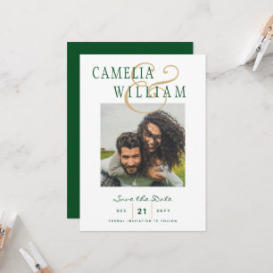 Invitation Emerald Green Gold Mariage PHOTO Enregistrer la da